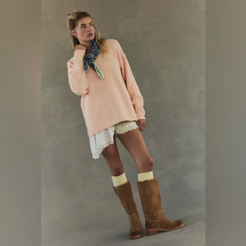 New Free People Blaze Pull On Campus Boots Toffee Suede - Picture 3 of 9